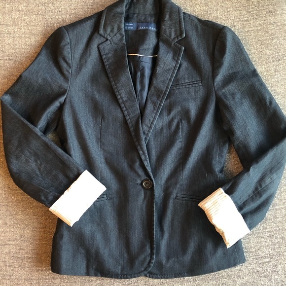 ZARA Dark Wash Chambray Blazer - Picture 3 of 9